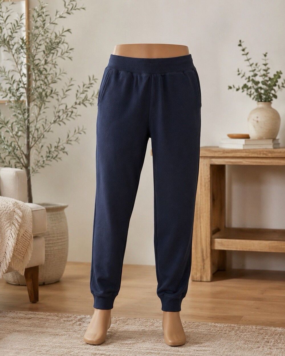 UNIQLO Men's Navy Fleece Jogger Pants Elastic Waist Pull On Tapered Size XL